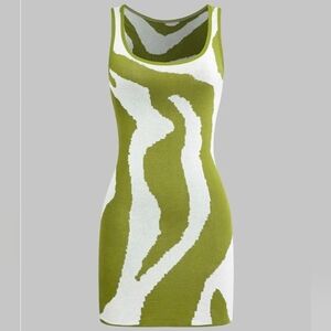 Micas Green White Abstract Swirl Bodycon Mini Dress Size M NWT